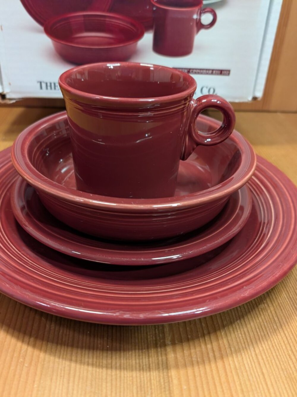 Fiesta Ware Retired 4-Piece Place Setting CINNABAR Fiestaware Set w/ Box USA GUC - Picture 2 of 15